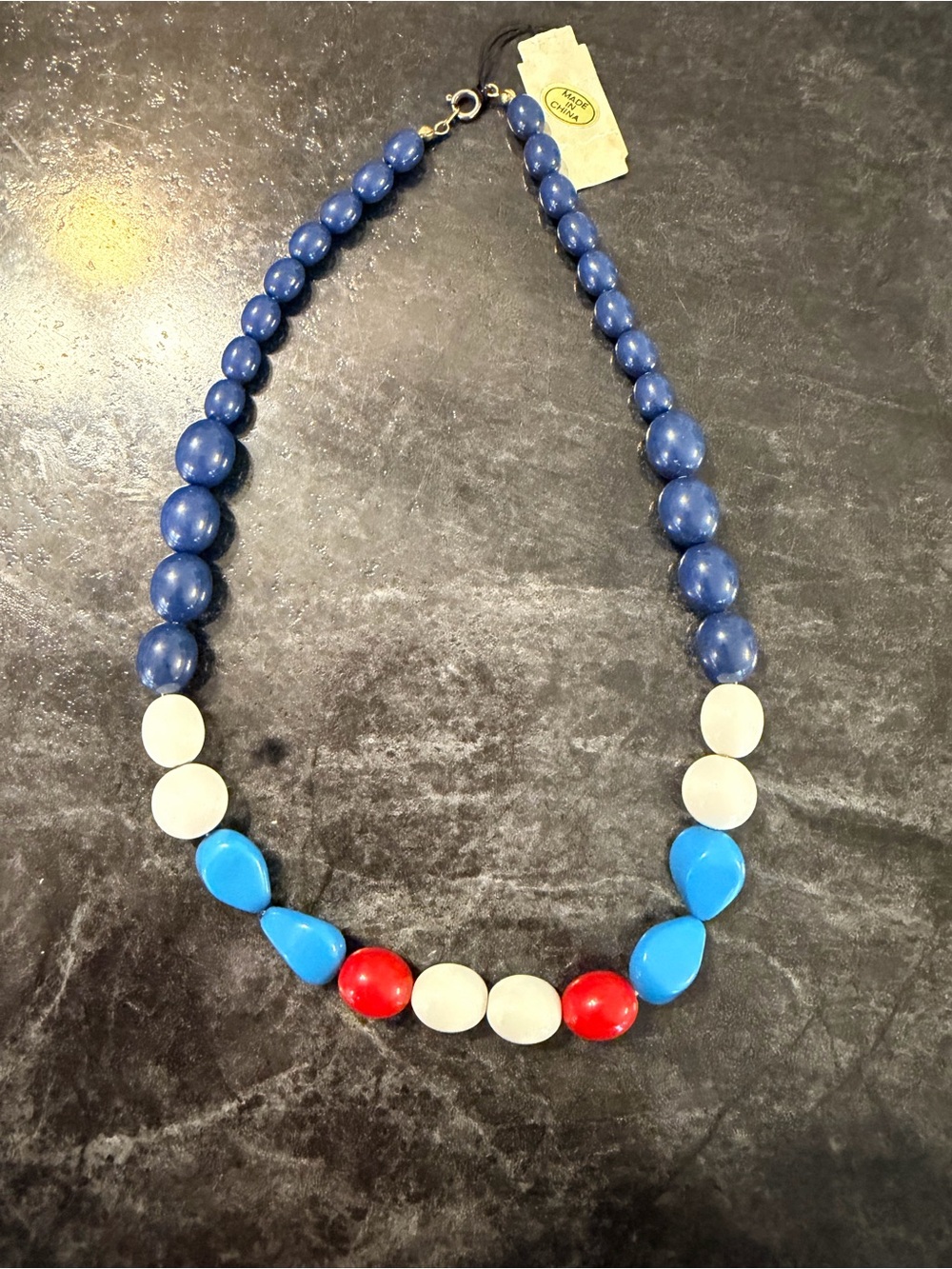Statement Multicolor Bead Necklace - Blue, Red & White